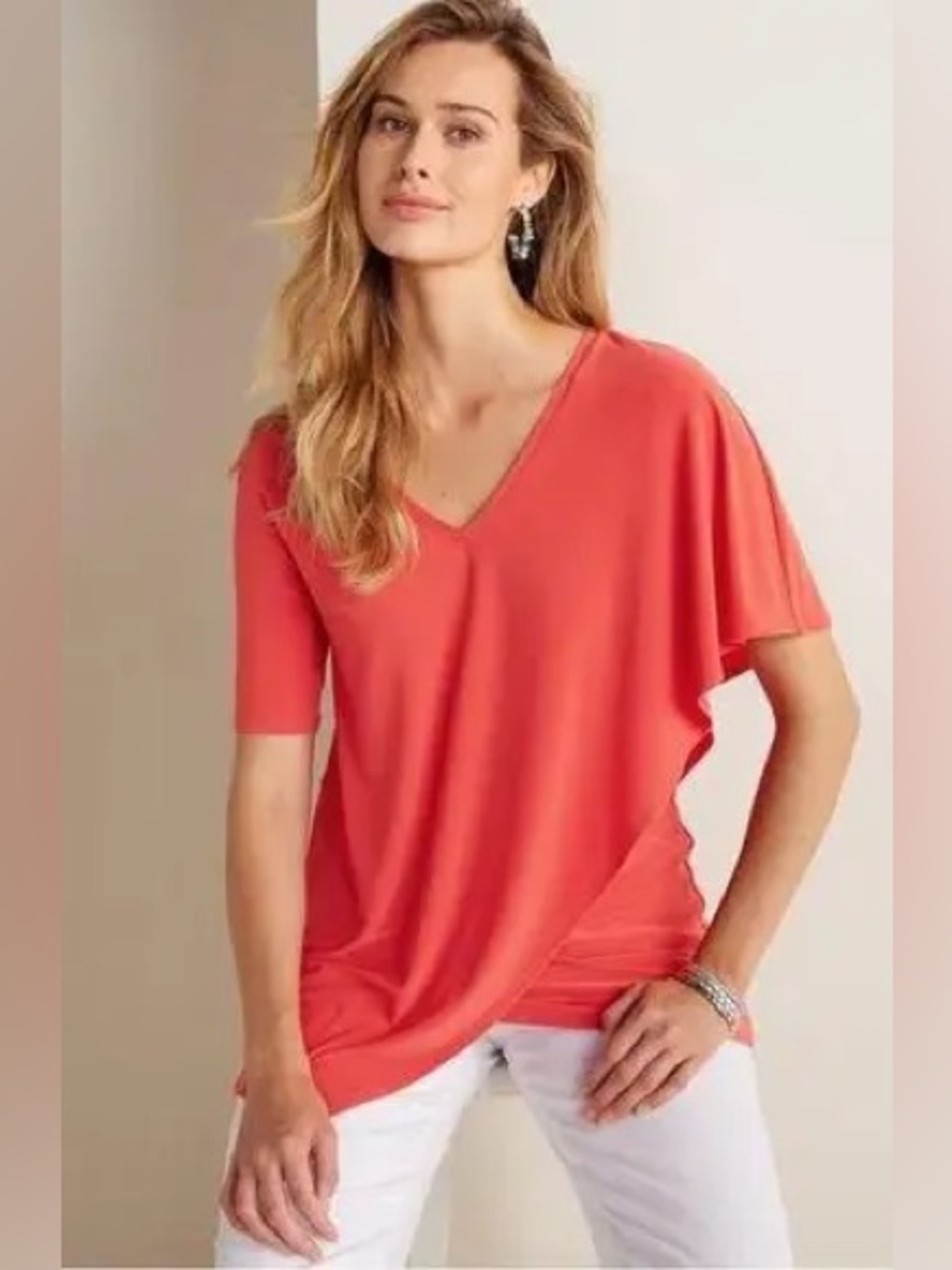 SOFT SURROUNDINGS POPPY RED SHORT SLEEVE MADELINE TUNIC TOP NWT SIze SMALL